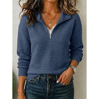 Violaine Waffle Texture Quarter Zip Pullover_4