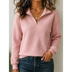 Violaine Waffle Texture Quarter Zip Pullover_5