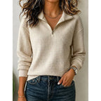 Violaine Waffle Texture Quarter Zip Pullover_7