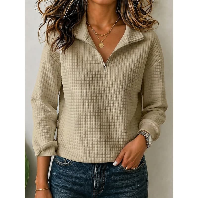 Violaine Waffle Texture Quarter Zip Pullover_8