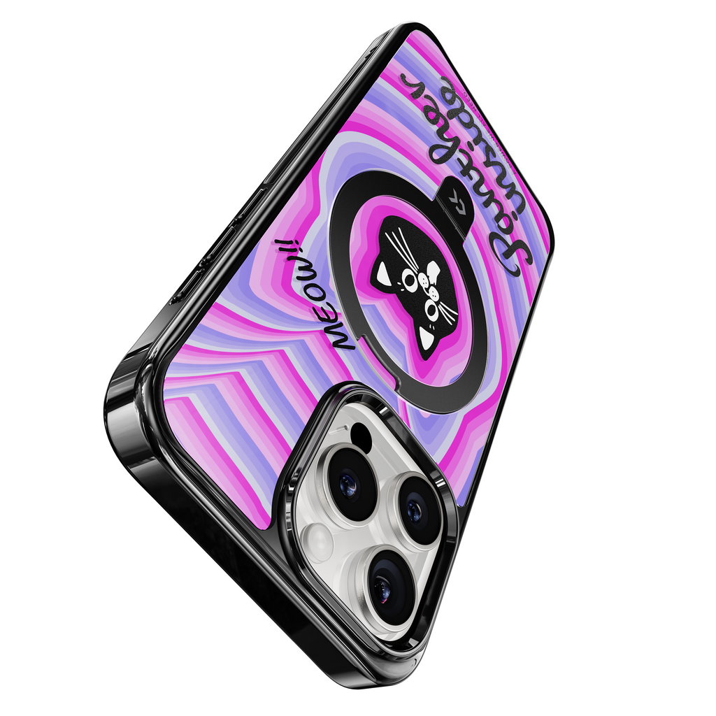 Cute Cat Face MagSafe iPhone Case with Ring Stand