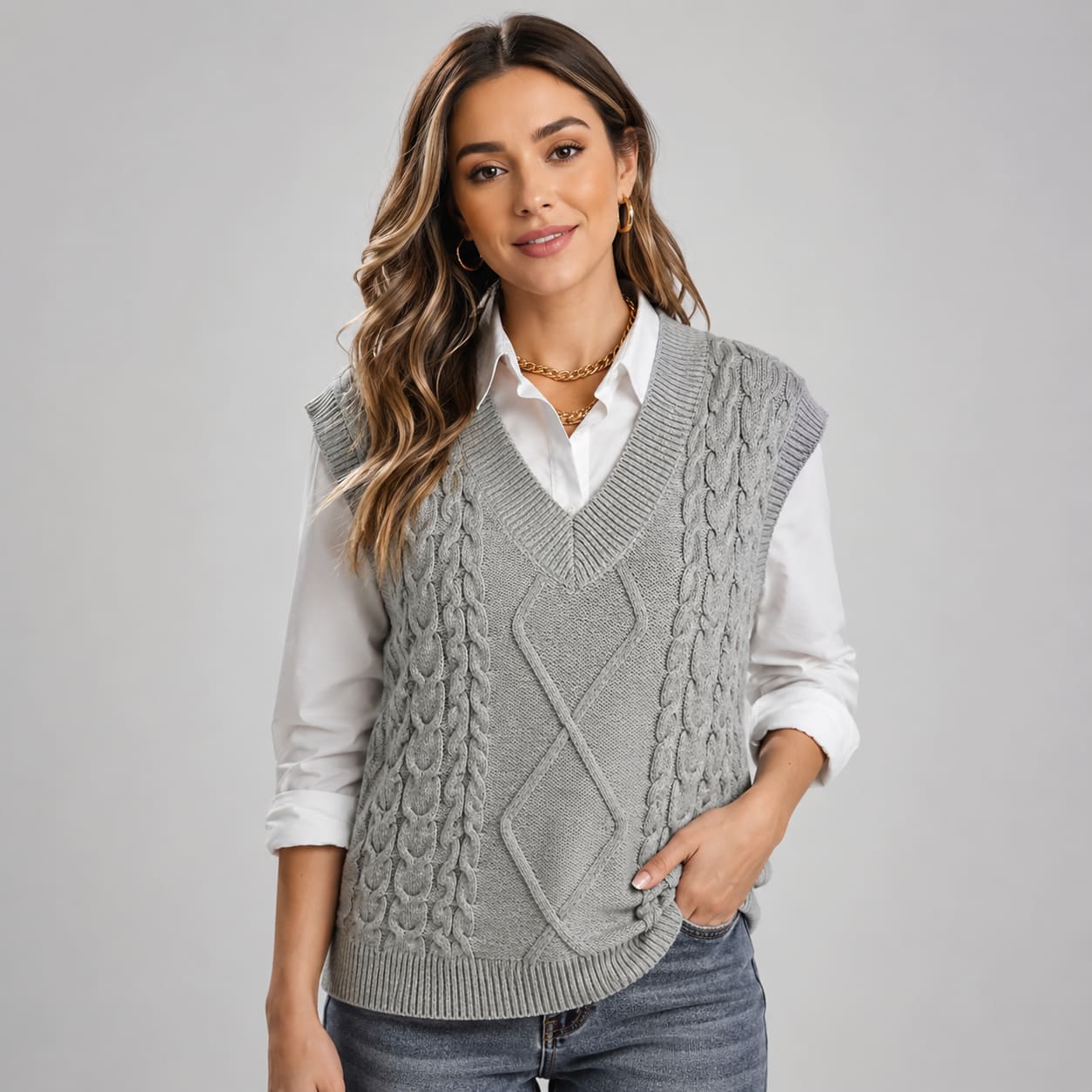 Linnea Cable Knit V-Neck Sweater Vest_1