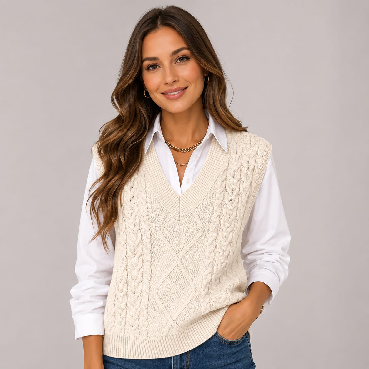 Linnea Cable Knit V-Neck Sweater Vest_2
