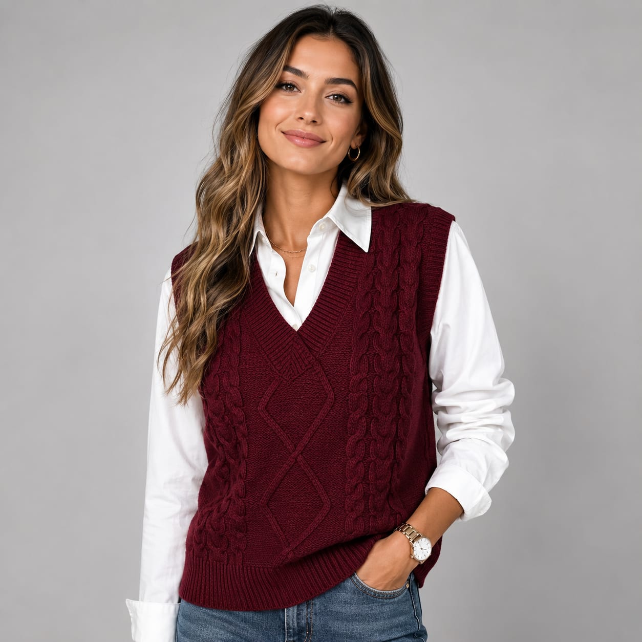 Linnea Cable Knit V-Neck Sweater Vest_4