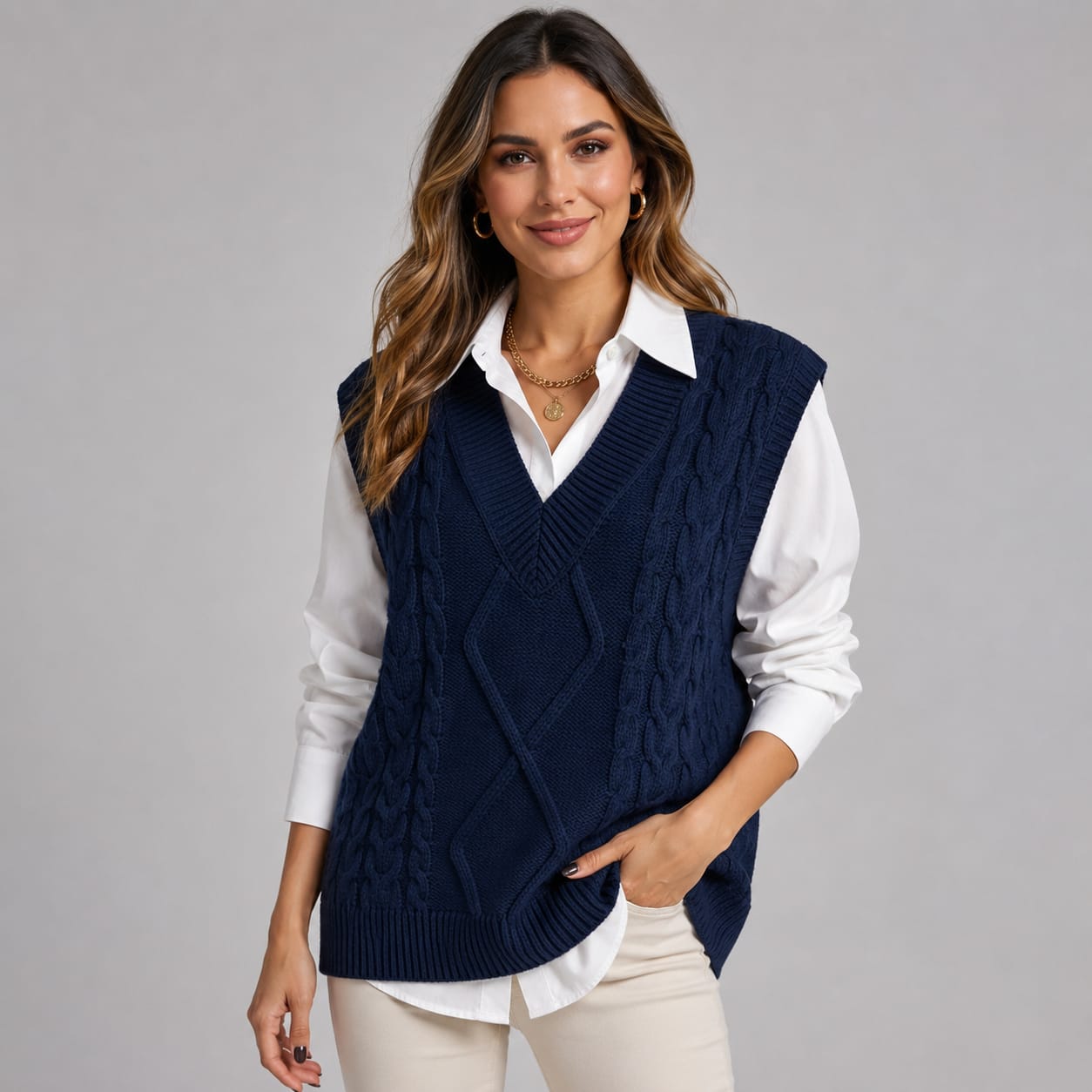 Linnea Cable Knit V-Neck Sweater Vest_7