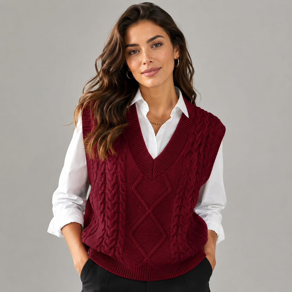Linnea Cable Knit V-Neck Sweater Vest_8