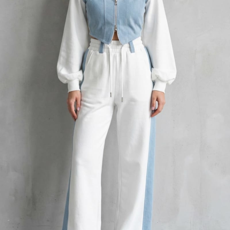 Ornella Denim Panel Two Piece Hoodie Set_1