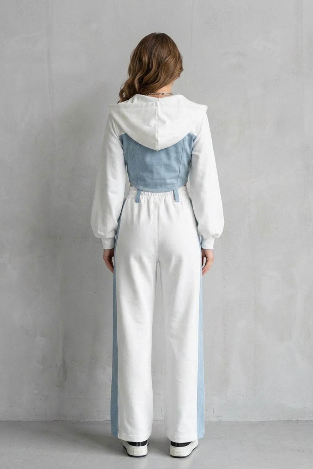 Ornella Denim Panel Two Piece Hoodie Set_4