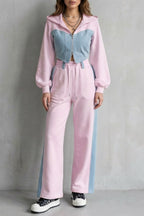 Ornella Denim Panel Two Piece Hoodie Set_5