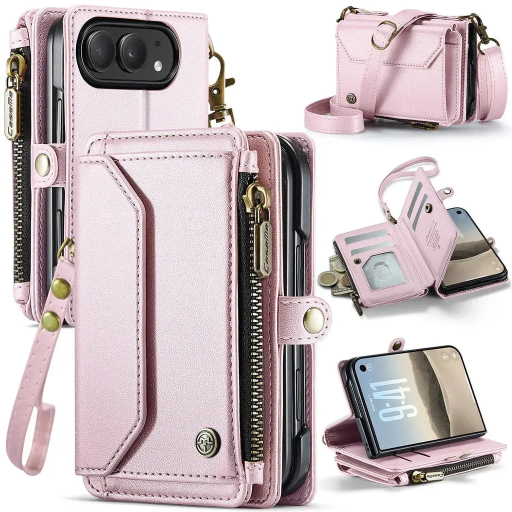 Oslaro Multifunctional Leather Crossbody Wallet Case with RFID Blocker & Wireless Charging for iPhone Duo