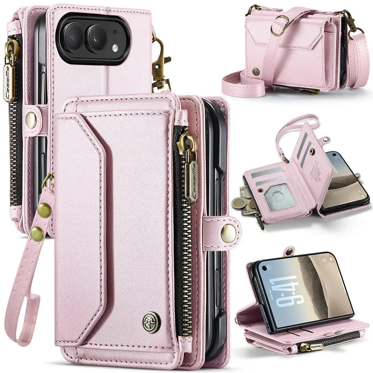Oslaro Multifunctional Leather Crossbody Wallet Case with RFID Blocker & Wireless Charging for iPhone Duo