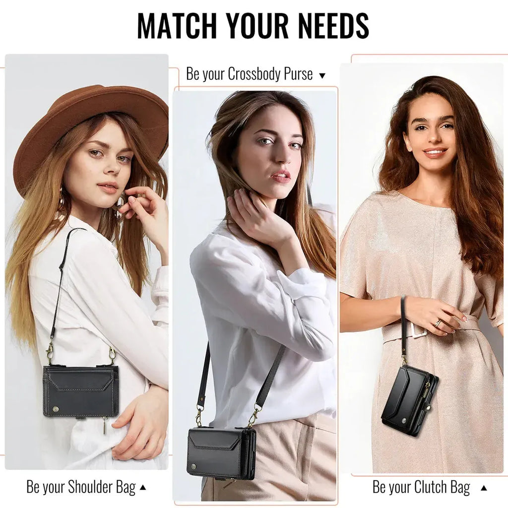 Oslaro Multifunctional Leather Crossbody Wallet Case with RFID Blocker & Wireless Charging for iPhone Duo