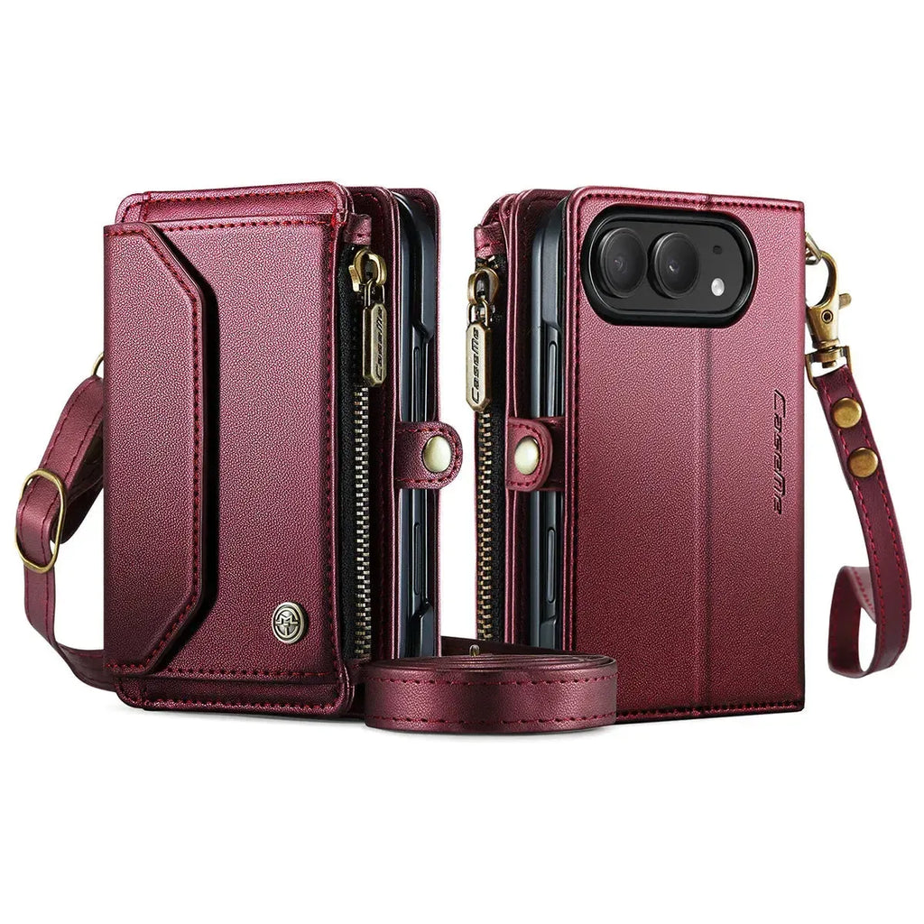 Oslaro Multifunctional Leather Crossbody Wallet Case with RFID Blocker & Wireless Charging for iPhone Duo
