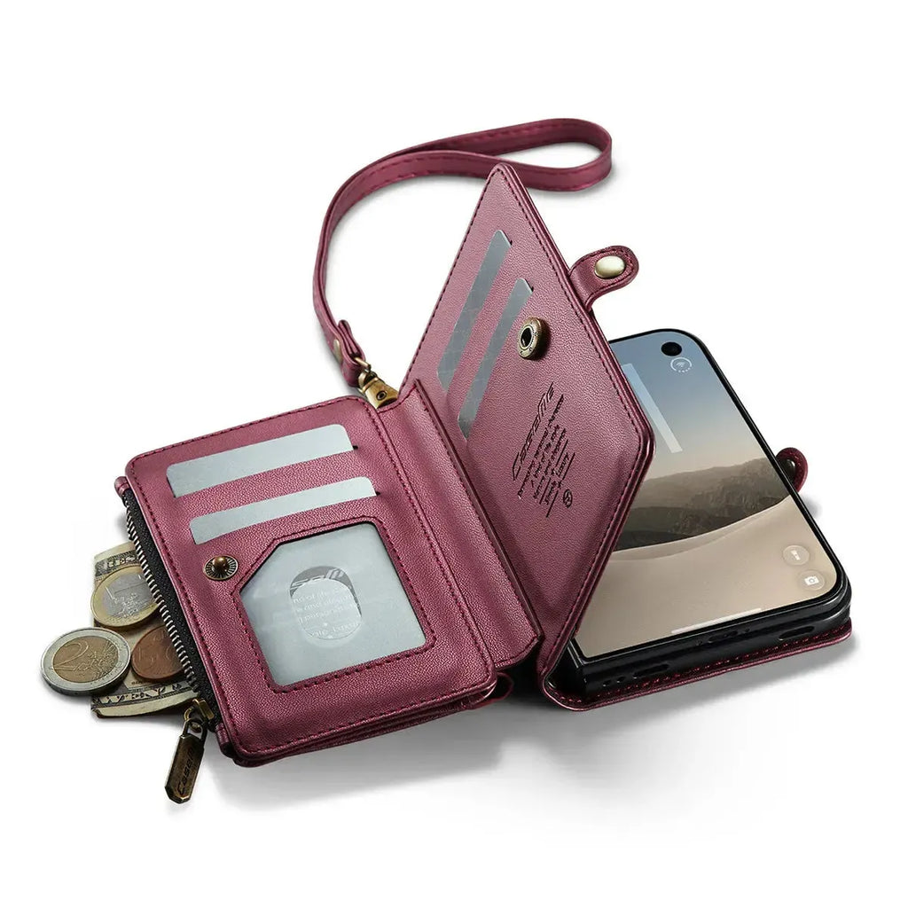 Oslaro Multifunctional Leather Crossbody Wallet Case with RFID Blocker & Wireless Charging for iPhone Duo