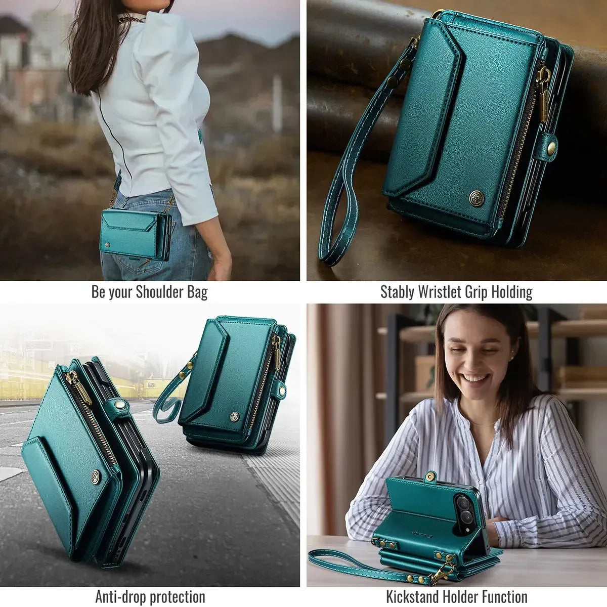 Oslaro Multifunctional Leather Crossbody Wallet Case with RFID Blocker & Wireless Charging for iPhone Duo
