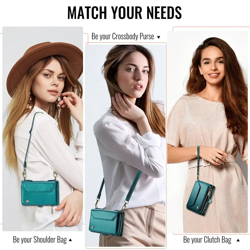 Oslaro Multifunctional Leather Crossbody Wallet Case with RFID Blocker & Wireless Charging for iPhone Duo