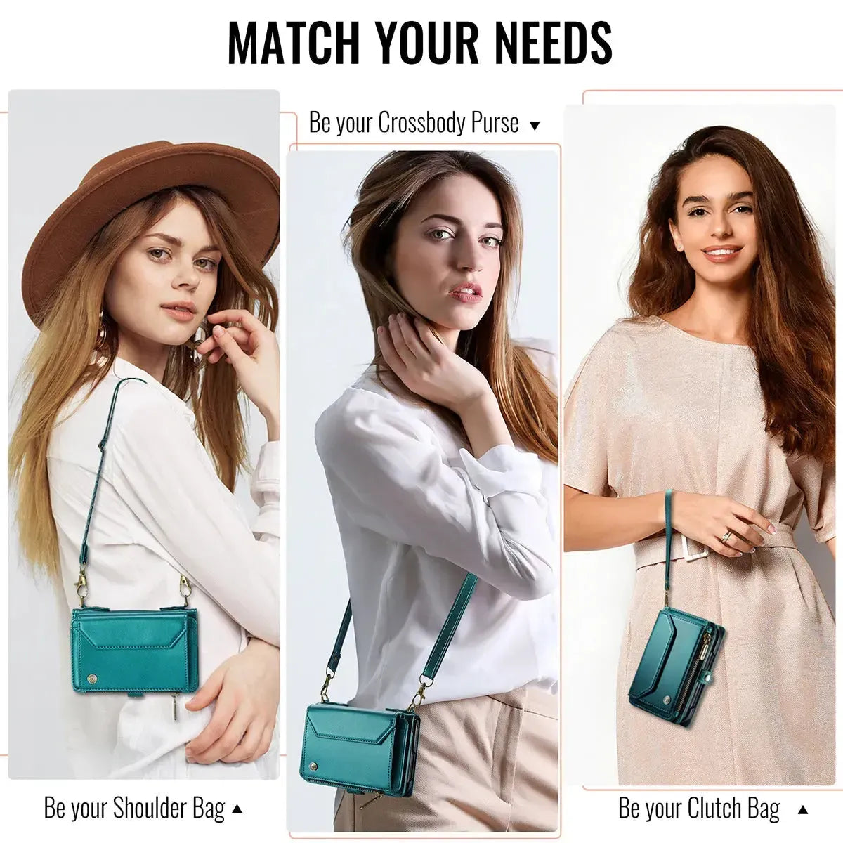 Oslaro Multifunctional Leather Crossbody Wallet Case with RFID Blocker & Wireless Charging for iPhone Duo