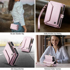 Oslaro Multifunctional Leather Crossbody Wallet Case with RFID Blocker & Wireless Charging for iPhone Duo