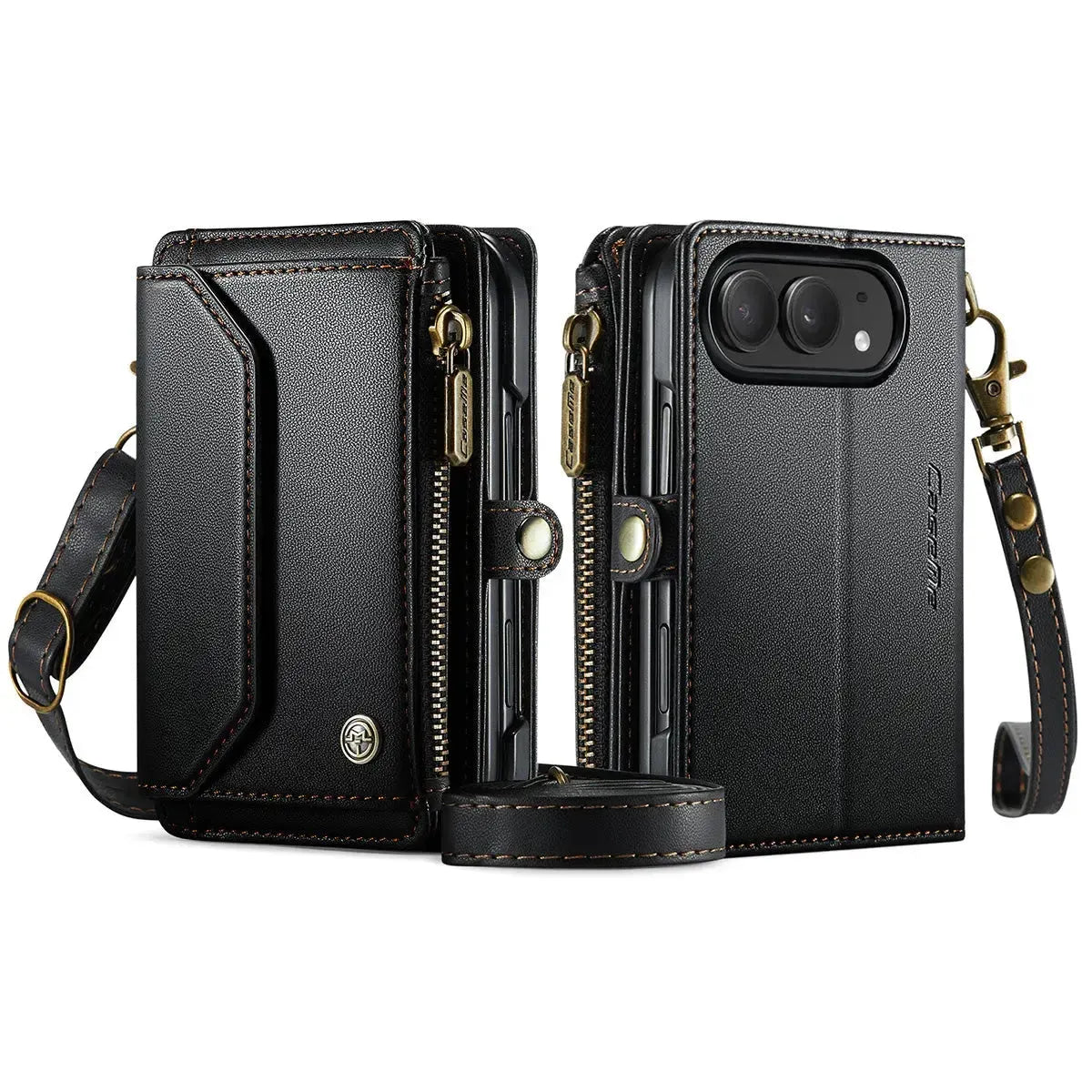 Oslaro Multifunctional Leather Crossbody Wallet Case with RFID Blocker & Wireless Charging for iPhone Duo