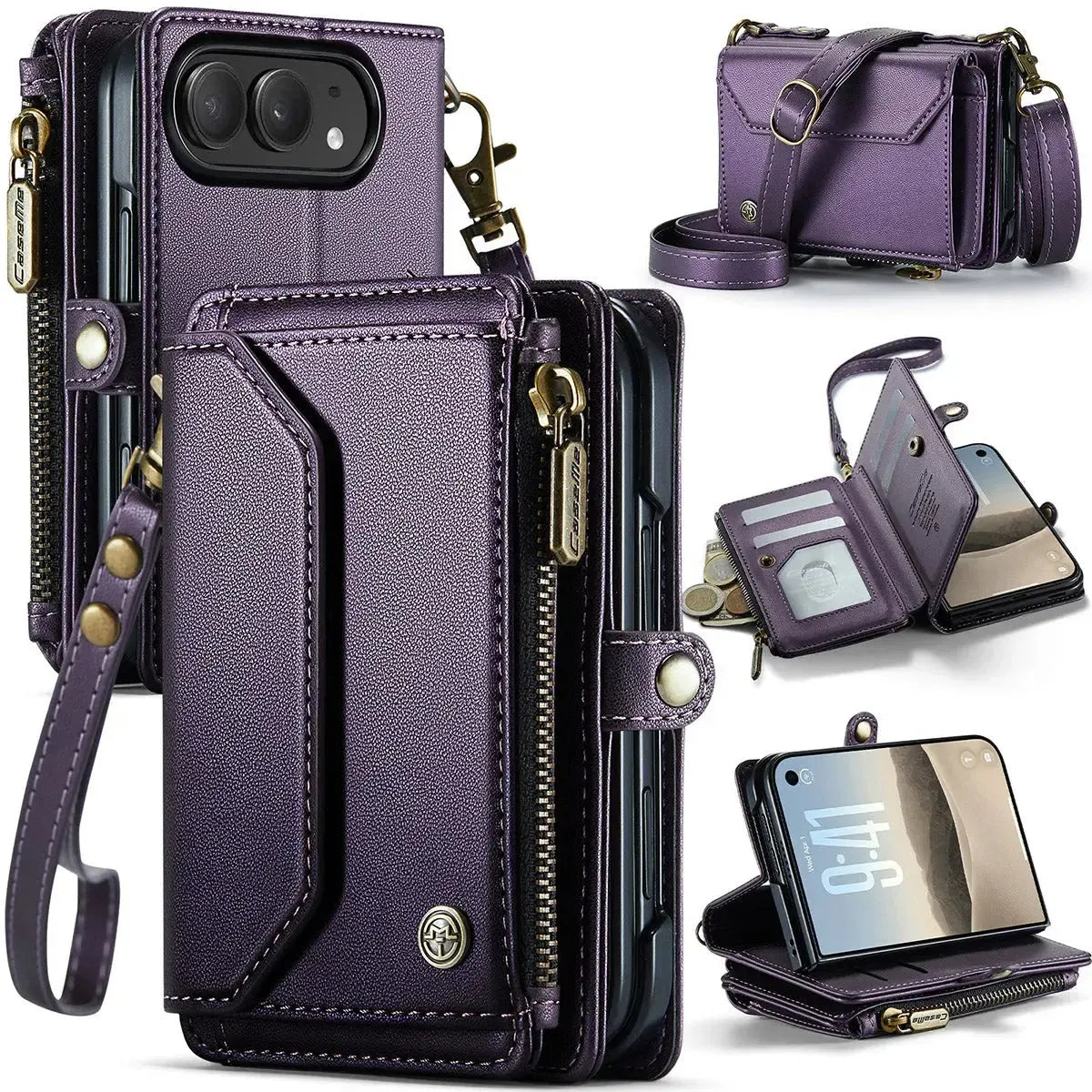 Oslaro Multifunctional Leather Crossbody Wallet Case with RFID Blocker & Wireless Charging for iPhone Duo