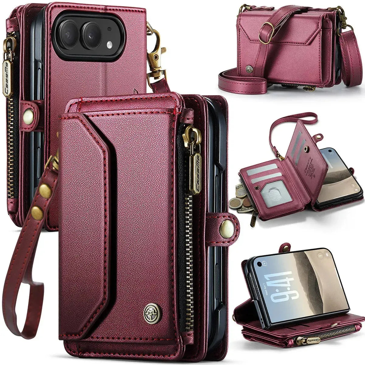 Oslaro Multifunctional Leather Crossbody Wallet Case with RFID Blocker & Wireless Charging for iPhone Duo