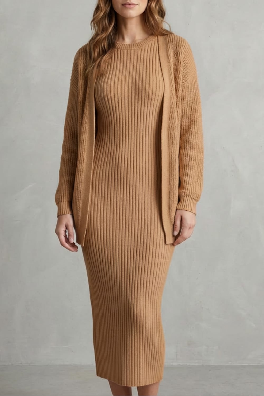 Adriana Ribbed Knit Midi Dress Set_17