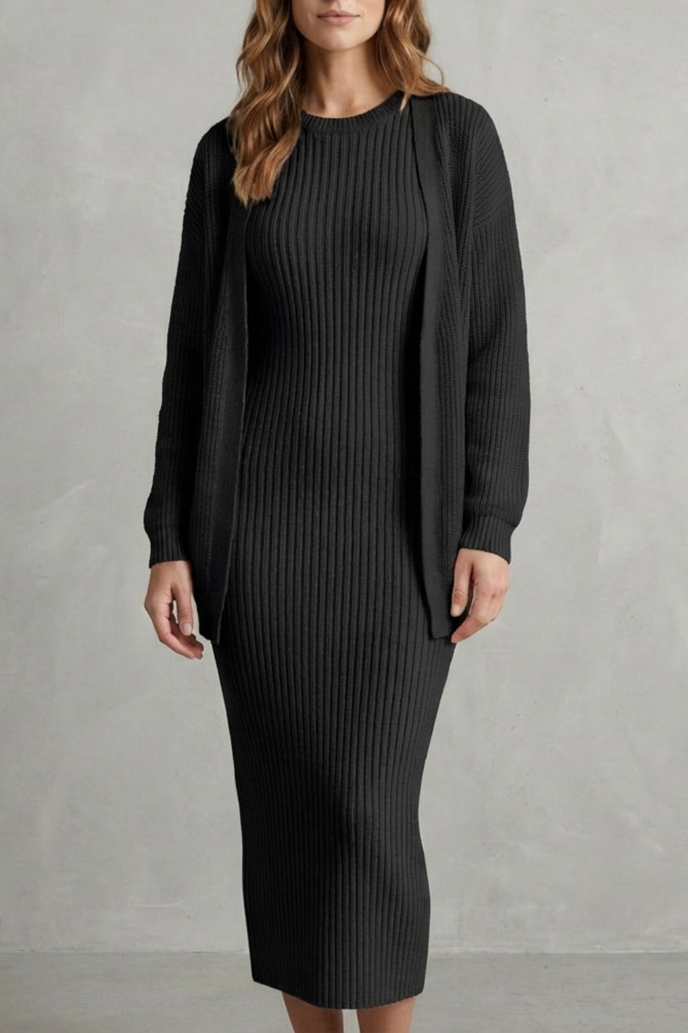 Adriana Ribbed Knit Midi Dress Set_5