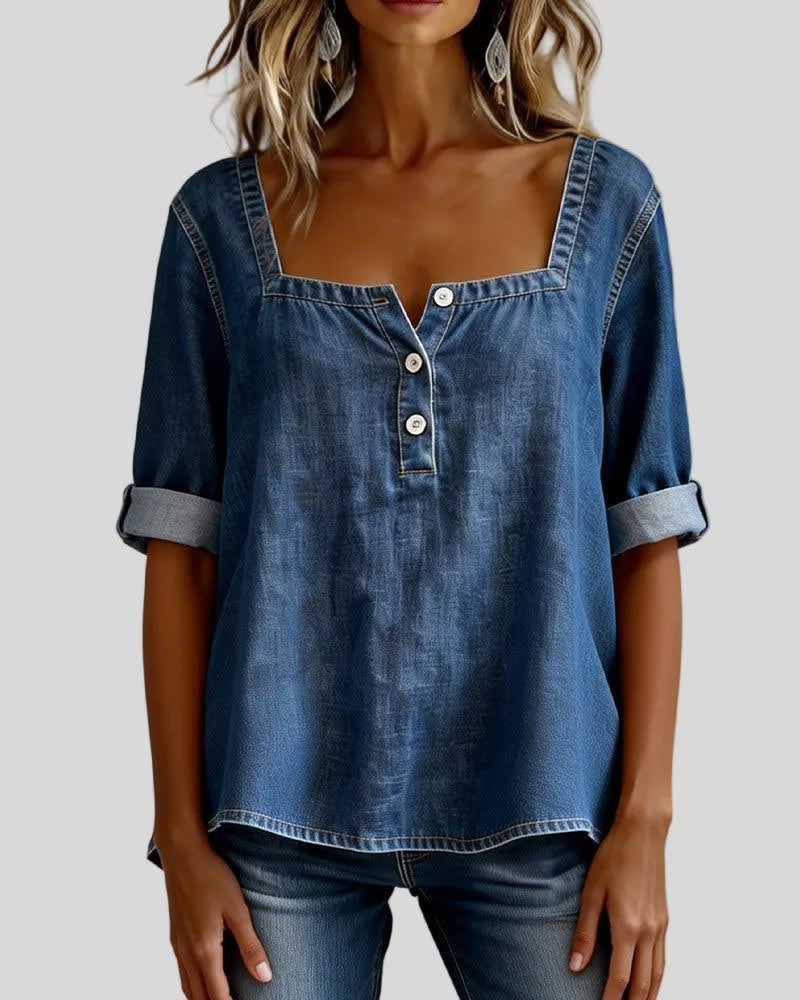 Daphne Square Neck Denim Blouse_2