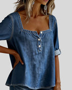 Daphne Square Neck Denim Blouse_3