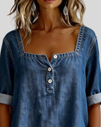 Daphne Square Neck Denim Blouse_4