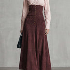 Sahar Corset Waist Faux Suede Maxi Skirt_1