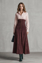 Sahar Corset Waist Faux Suede Maxi Skirt_2