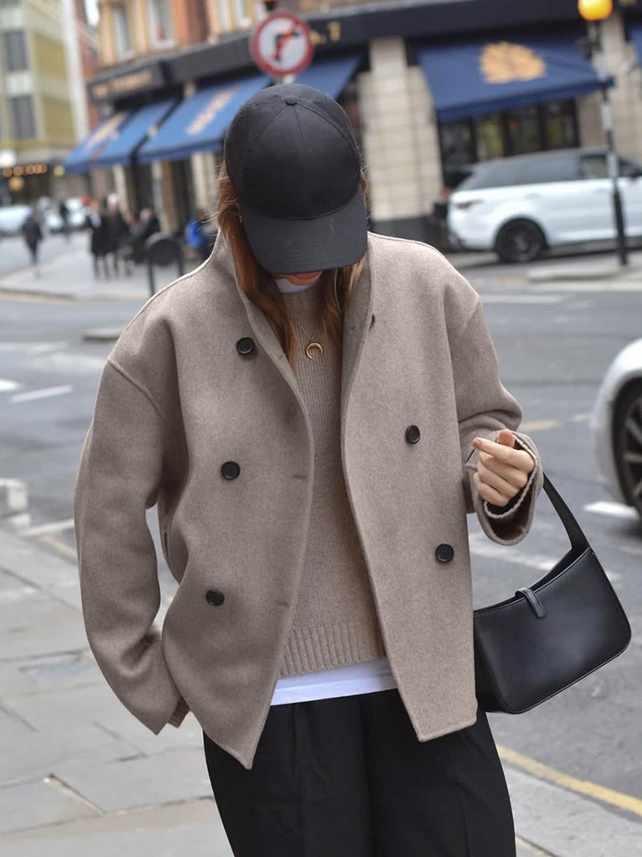 Roos Double Breasted Wool Blend Pea Coat_1