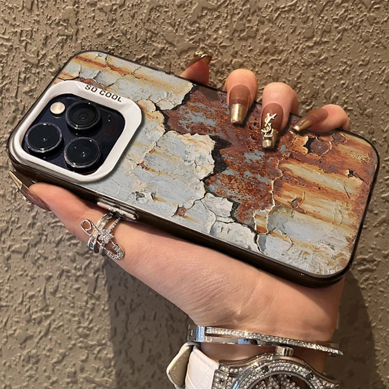 Rusty Peeling Paint iPhone Case with Metal Camera Lens Guard