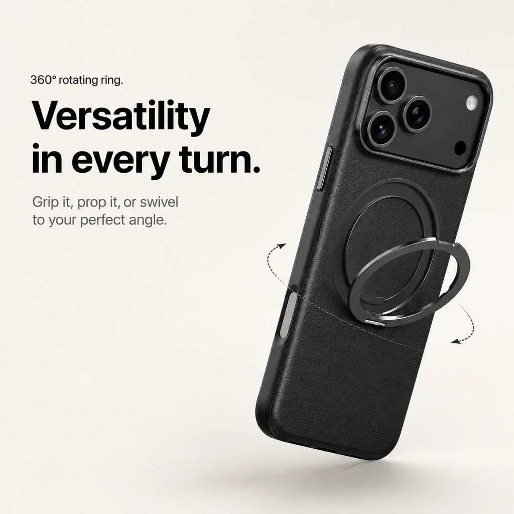 Leather Phone Case with Folding Ring Stand