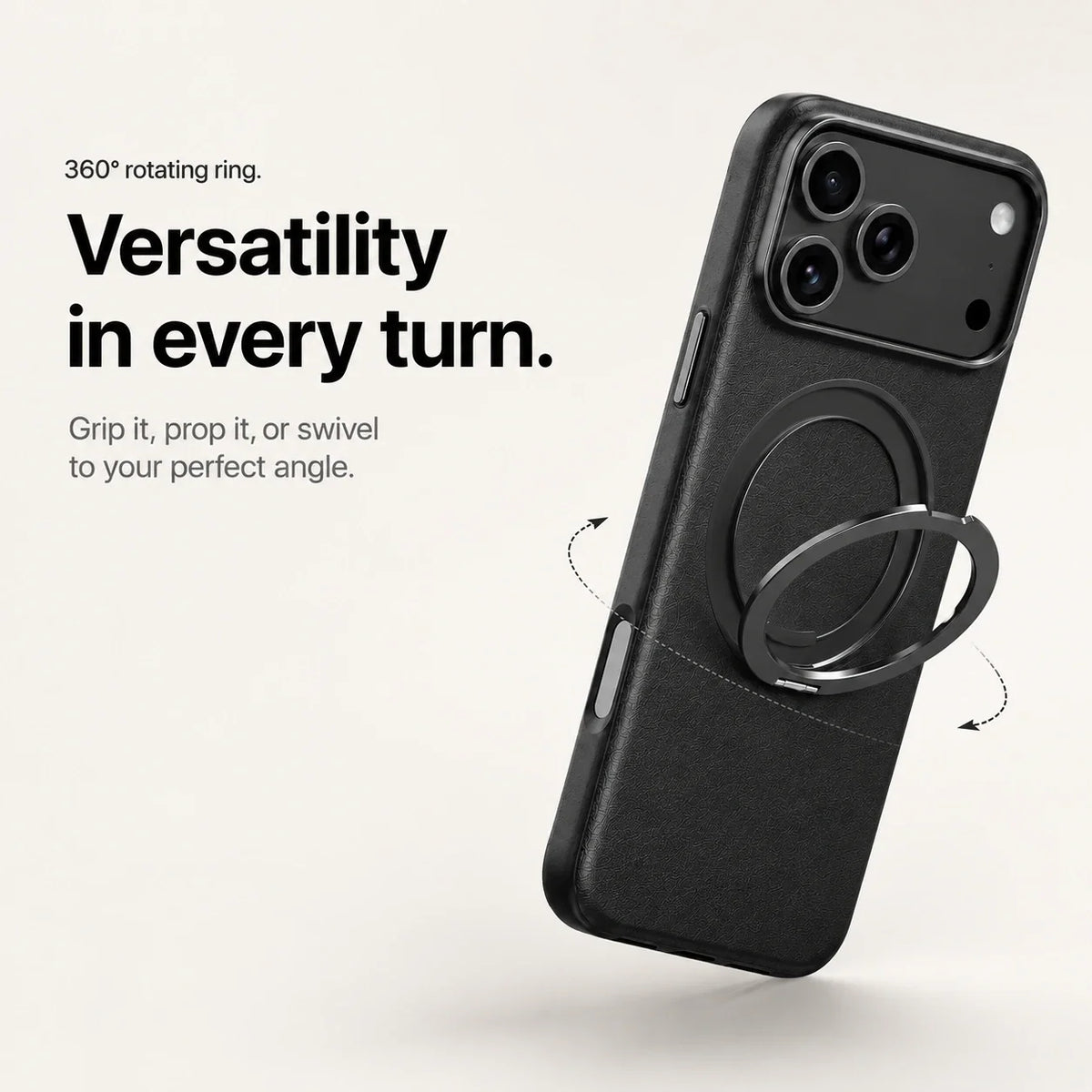Leather Phone Case with Folding Ring Stand