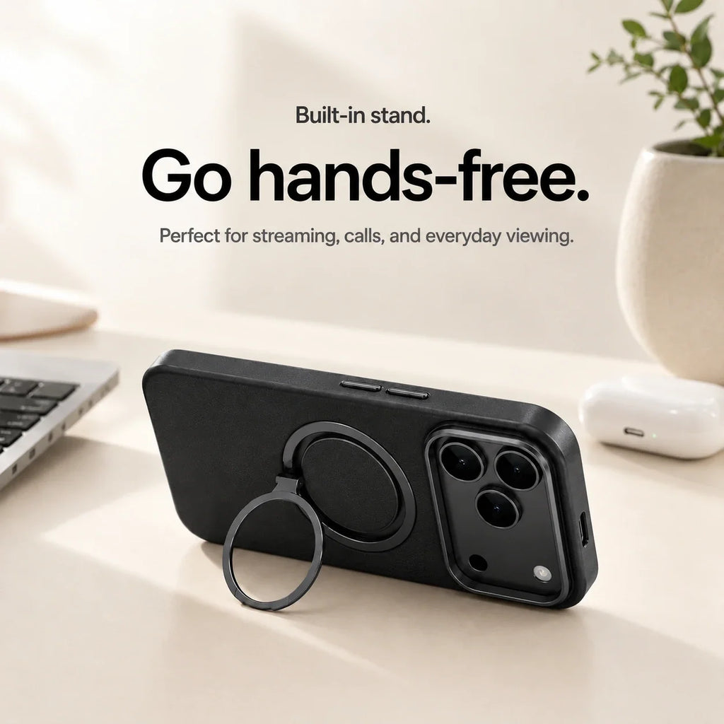 Leather Phone Case with Folding Ring Stand