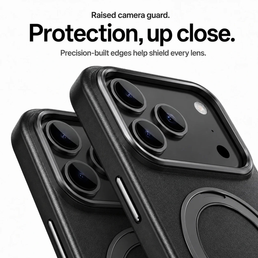 Leather Phone Case with Folding Ring Stand