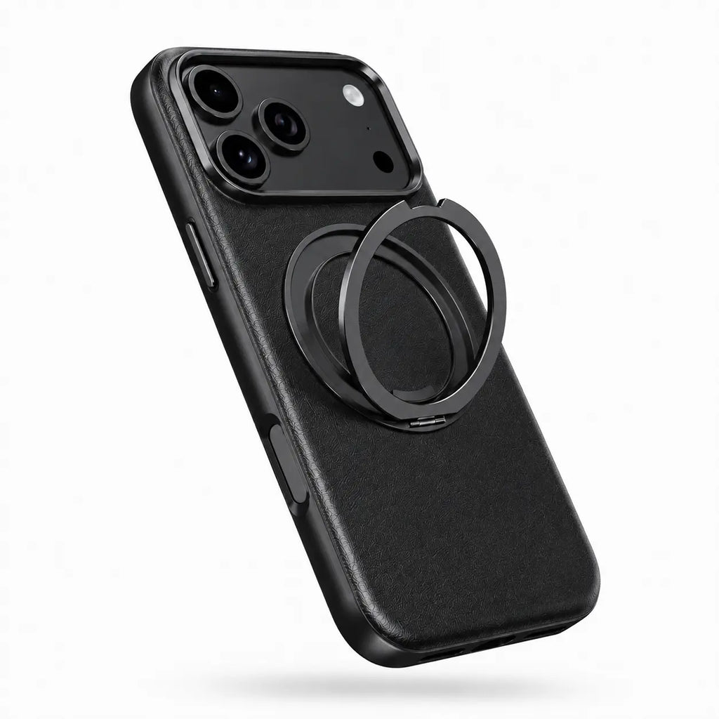 Leather Phone Case with Folding Ring Stand
