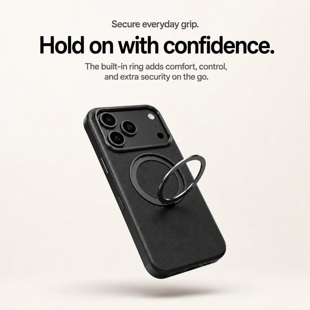 Leather Phone Case with Folding Ring Stand
