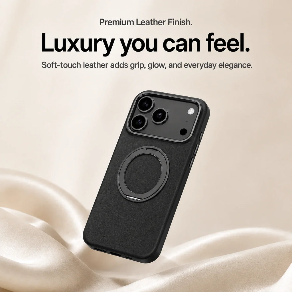 Leather Phone Case with Folding Ring Stand