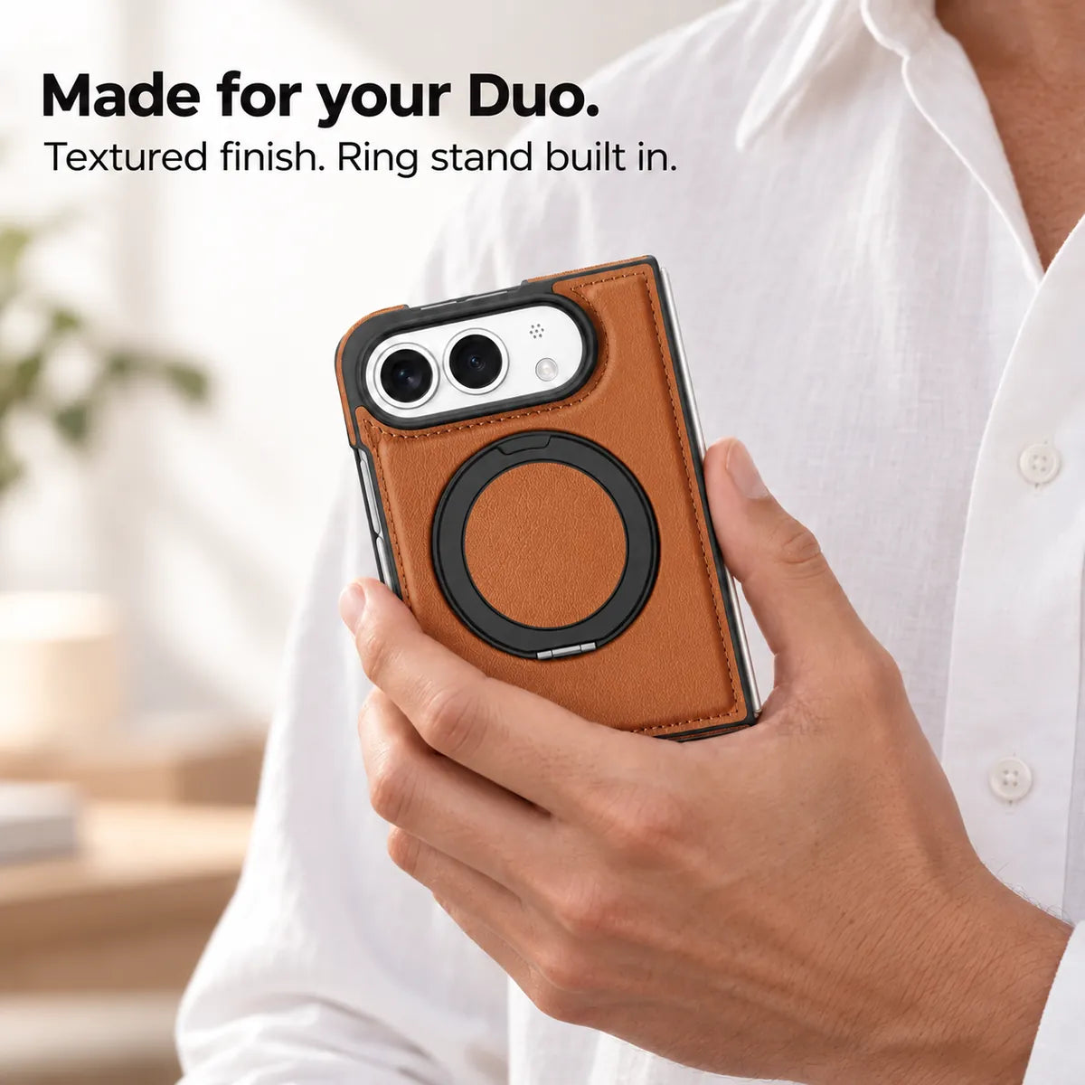 Leather iPhone Duo Case with Ring Kickstand