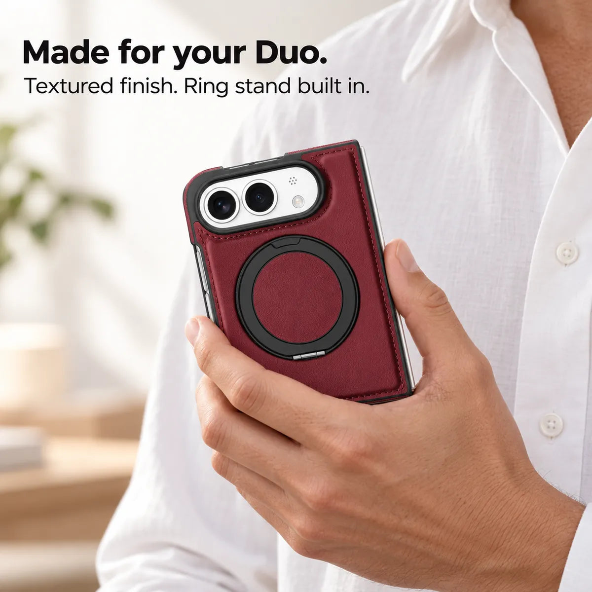 Leather iPhone Duo Case with Ring Kickstand