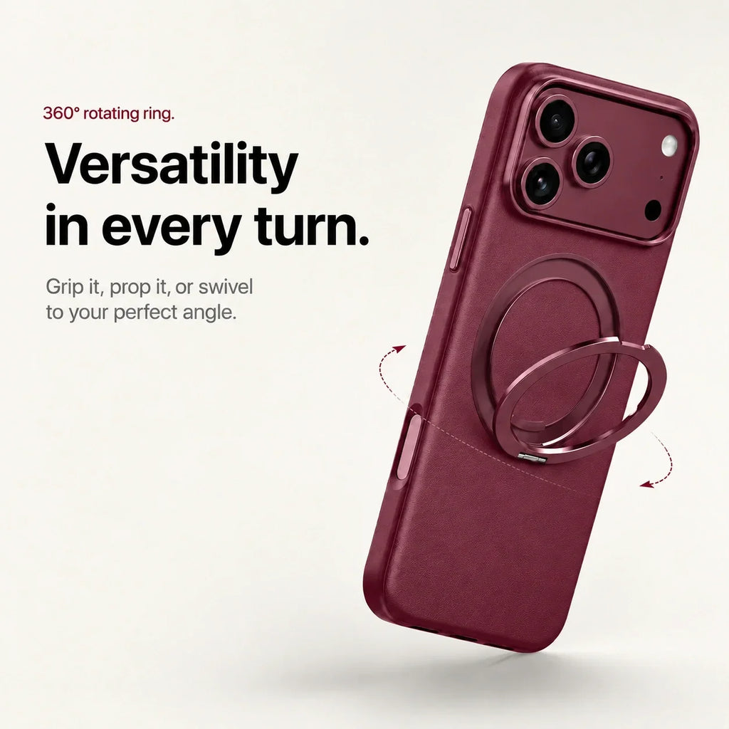 Leather Phone Case with Folding Ring Stand