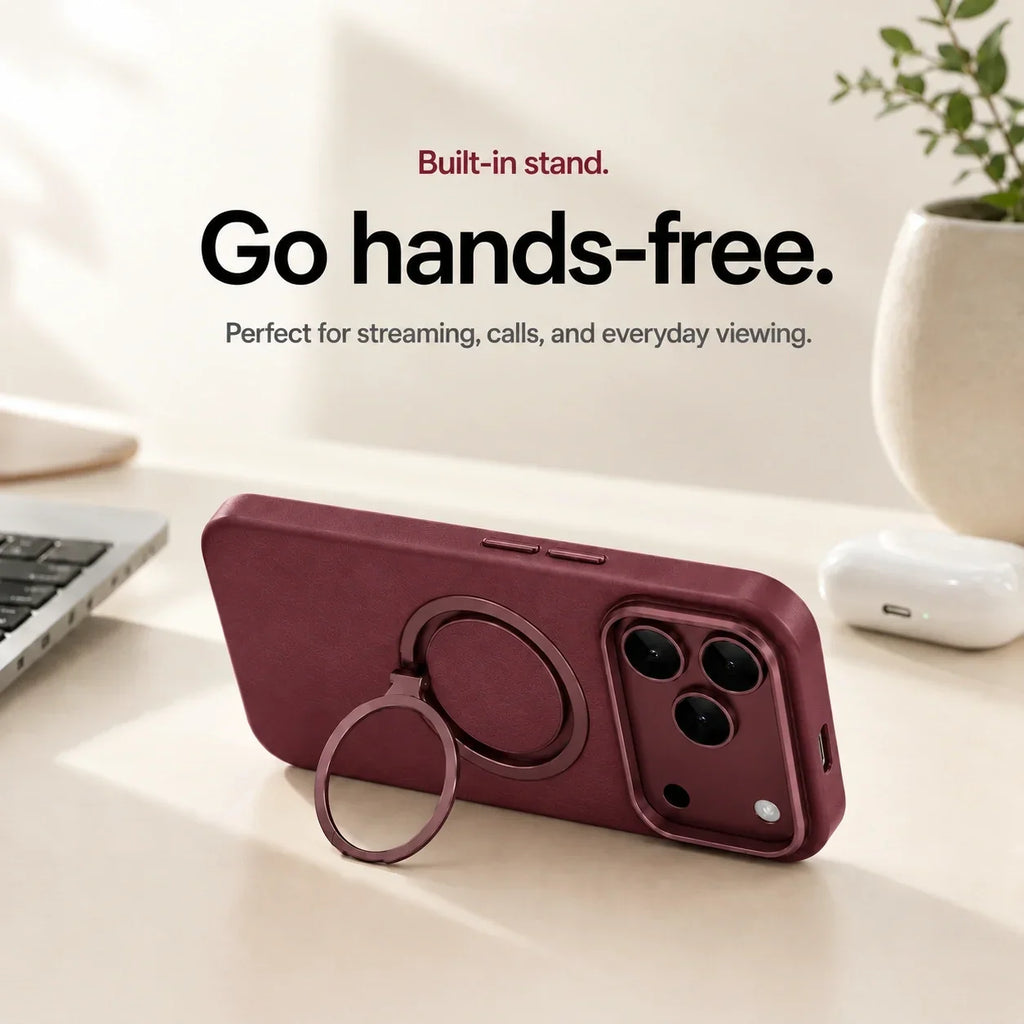 Leather Phone Case with Folding Ring Stand
