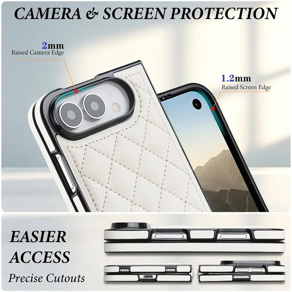 Quilted Leather Foldable Phone Case with Hinge Protection
