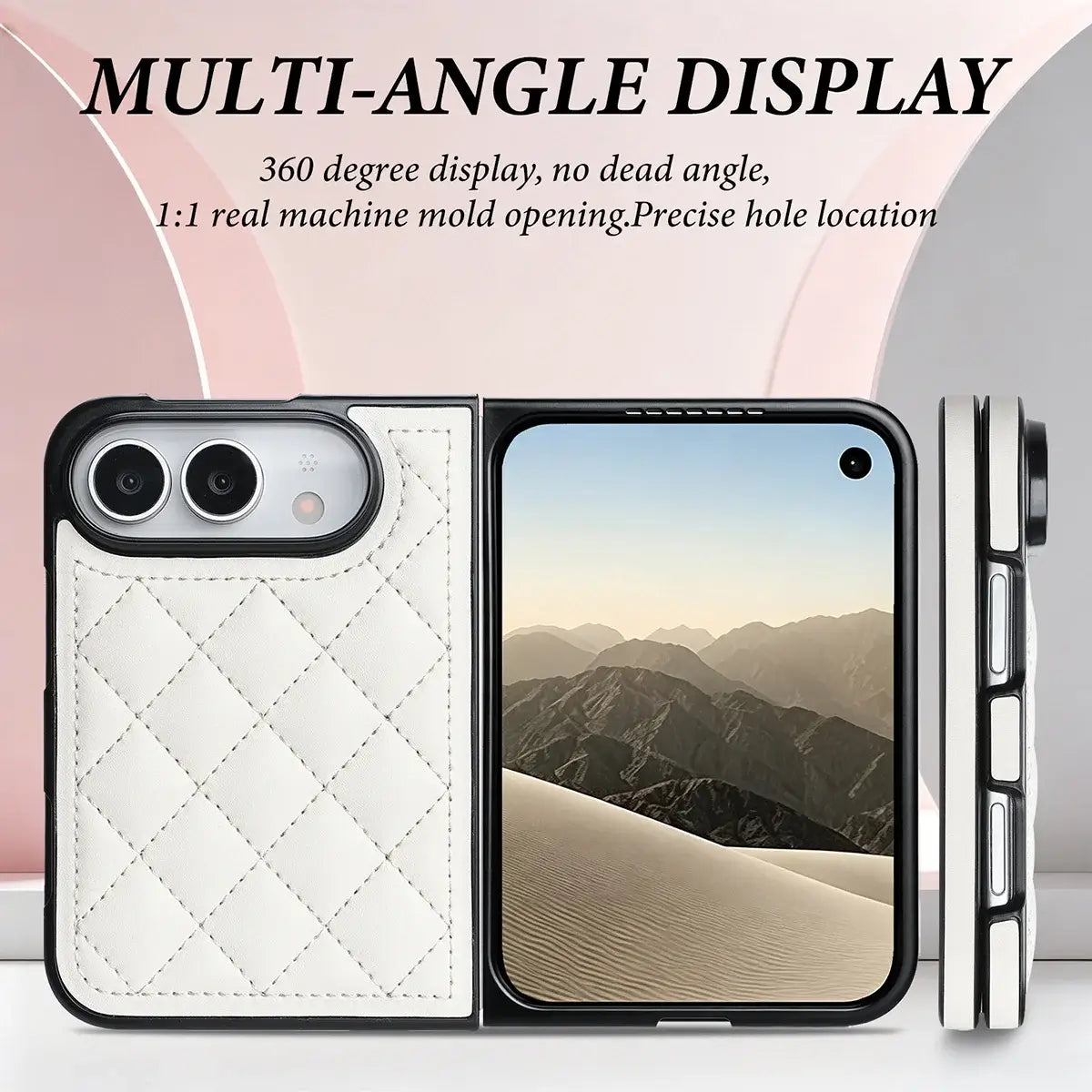 Quilted Leather Foldable Phone Case with Hinge Protection
