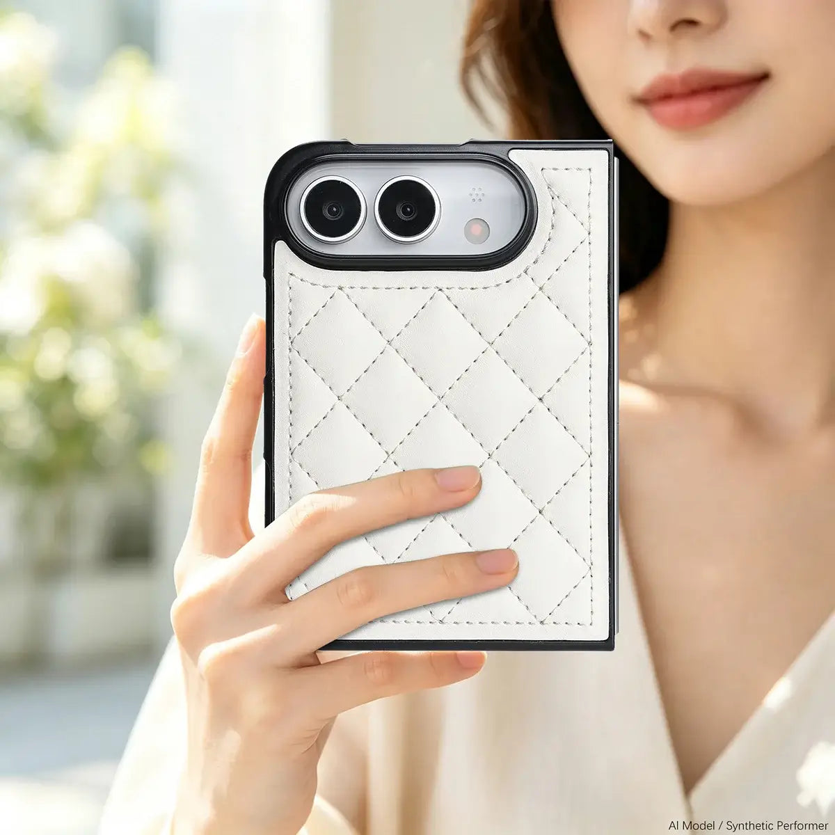 Quilted Leather Foldable Phone Case with Hinge Protection