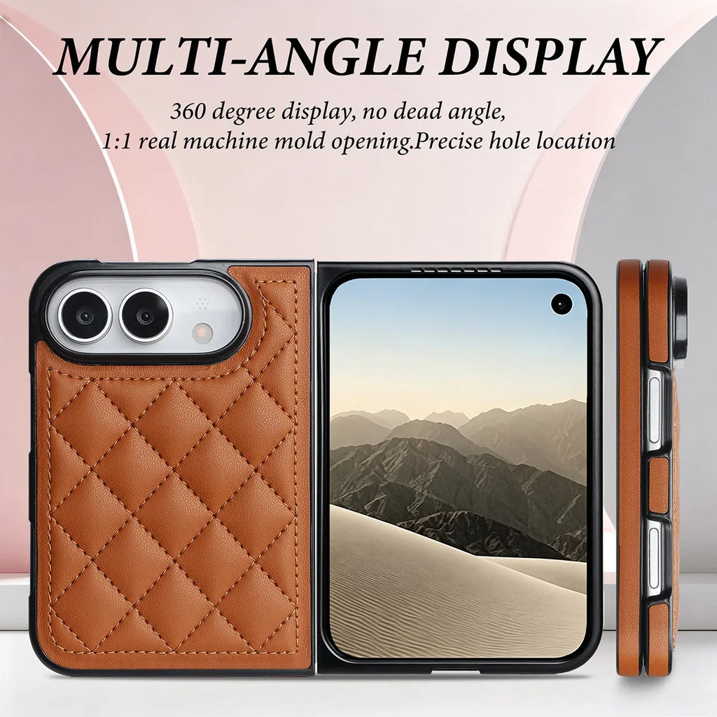Quilted Leather Foldable Phone Case with Hinge Protection