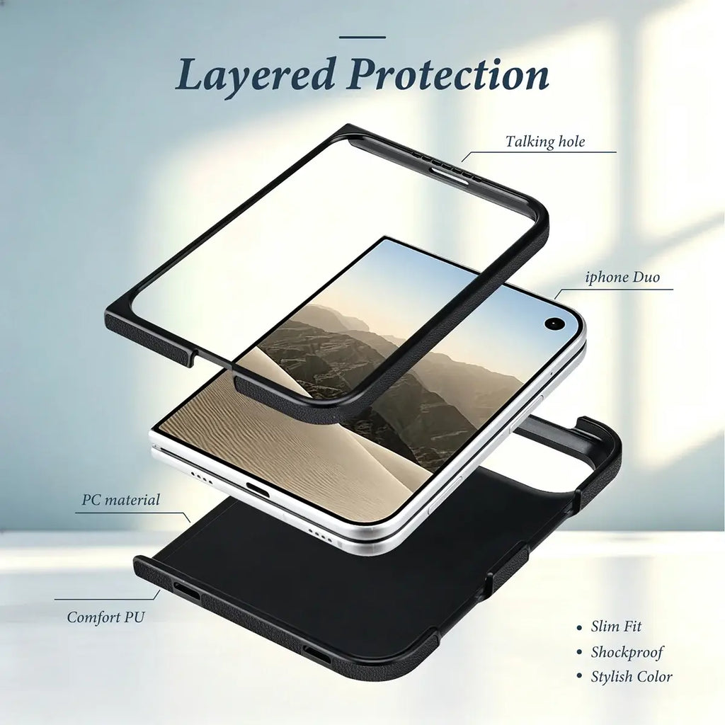 Quilted Leather Foldable Phone Case with Hinge Protection